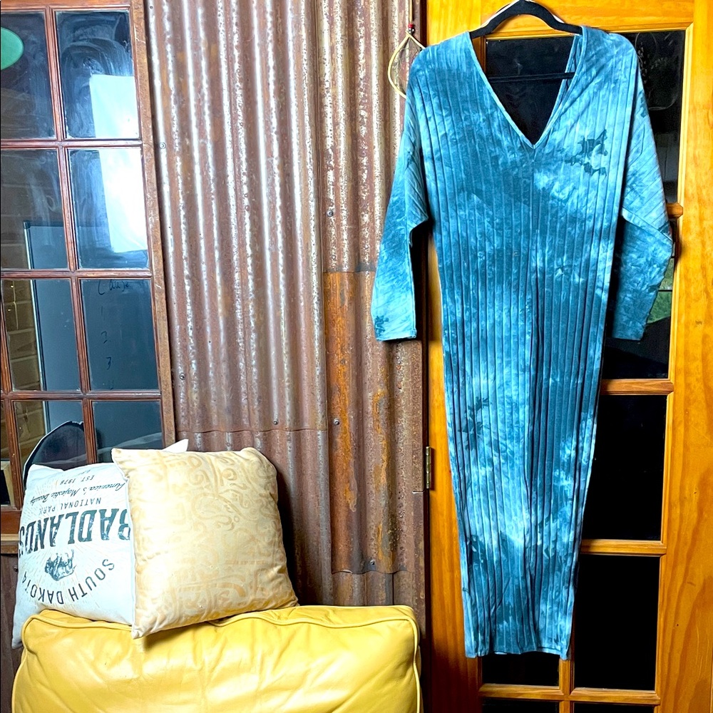 BLANC Blue Tie-Dye Maxi Dress, 92% cotton, Size ML